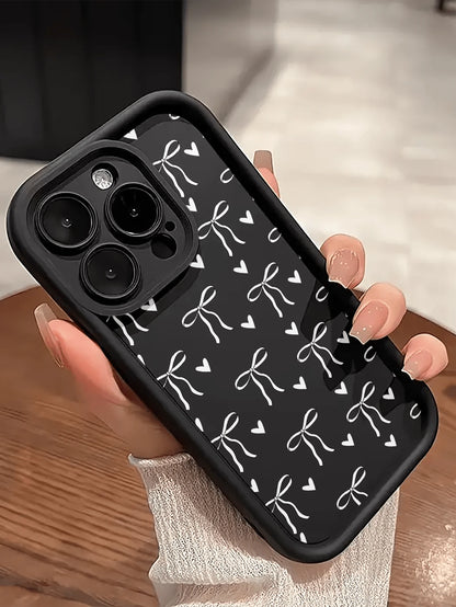 Pink Black Bow Tie Element Fashion Shockproof Phone Case 1pc Black With Pink Bow Tie Print Phone Case, Compatible With IPhone17/17Air/17pro/17promax/16/15/14/13/12/11/X/XR/XS/8/7, Compatible With S26