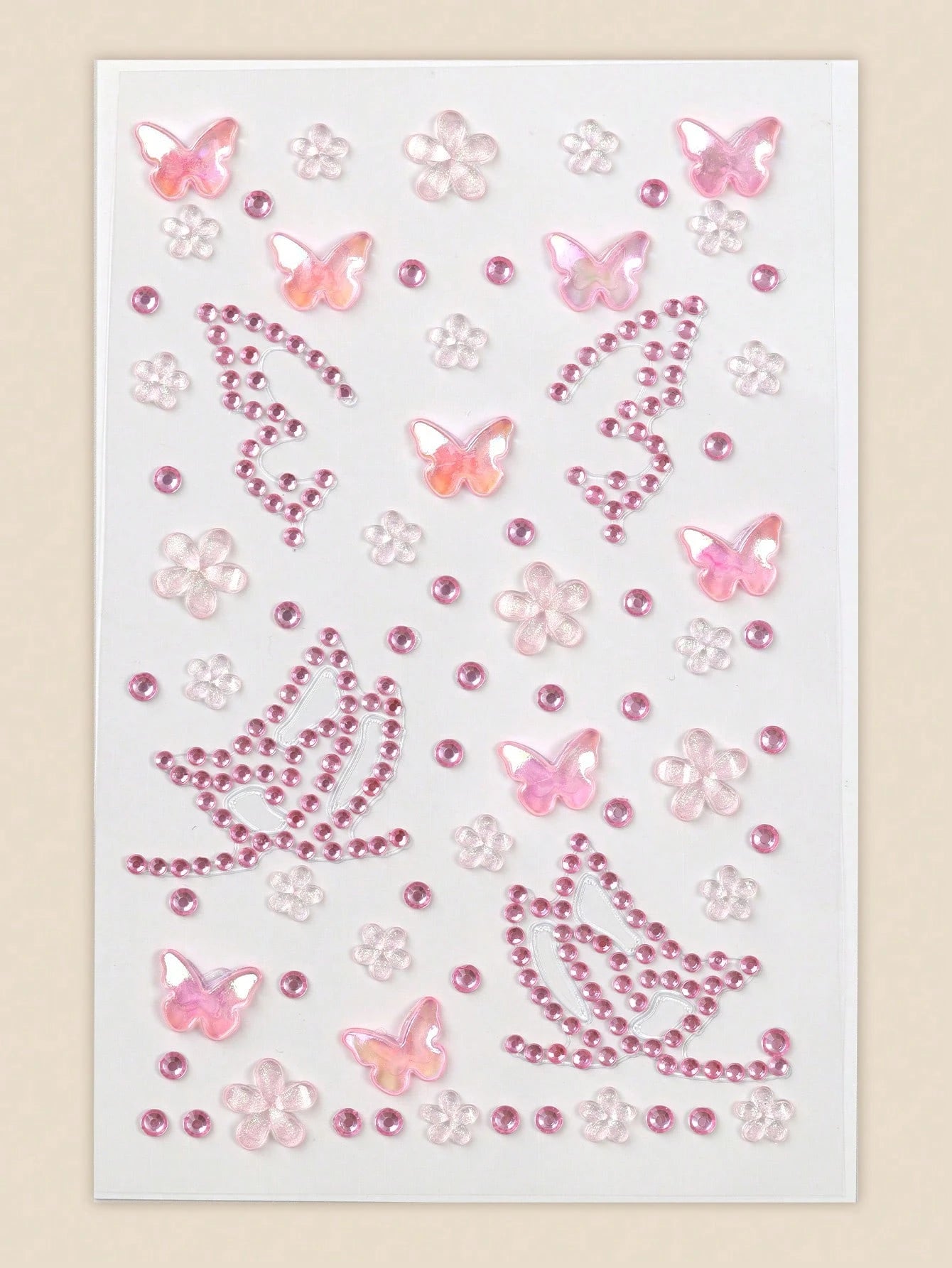 Pink Butterfly Flower 3D Glitter Rhinestone Face Jewels, Y2K Self-Adhesive Rhinestones, DIY Concert Disco Party Shiny Face Decoration