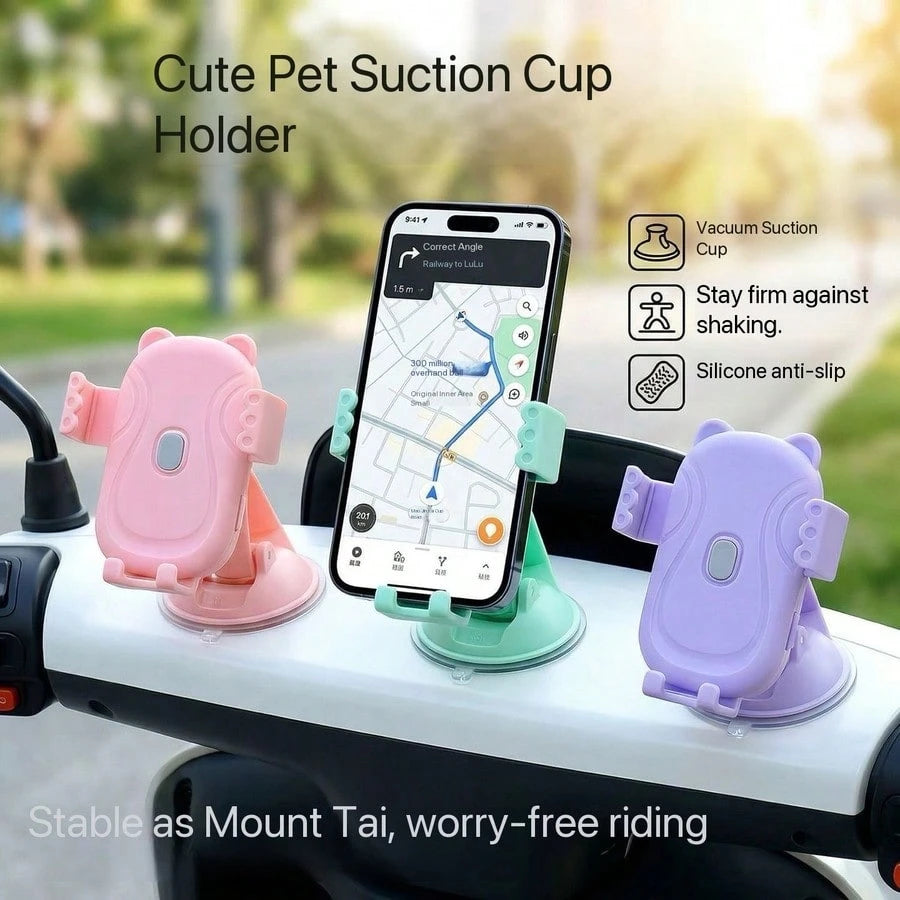 Pink Car Phone Holder [Durable] [Strong Suction] Dashboard Windshield Vent Car Phone Holder Hands-Free Phone Holder Compatible With IPhone Android Car Motorcycle Macaron Car Phone Navigation Holder Ca