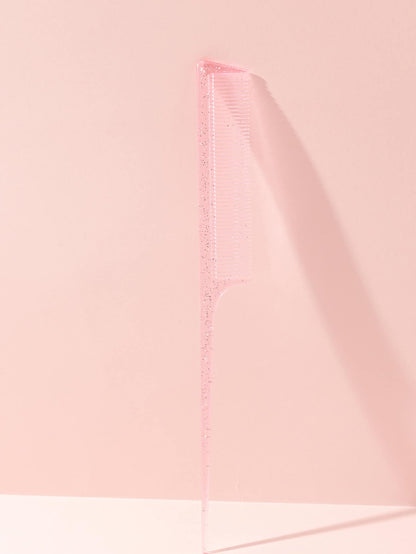Pink Dry & Wet Use Rat Tail Comb 1pc Medium Plastic Novelty Glitter Rat Tail/Pointed Tail Transparent Fine Teeth Easy Storage For Dresser, Bathroom, Vanity & Countertop, Hair Brush/ Hair Comb, Hair B