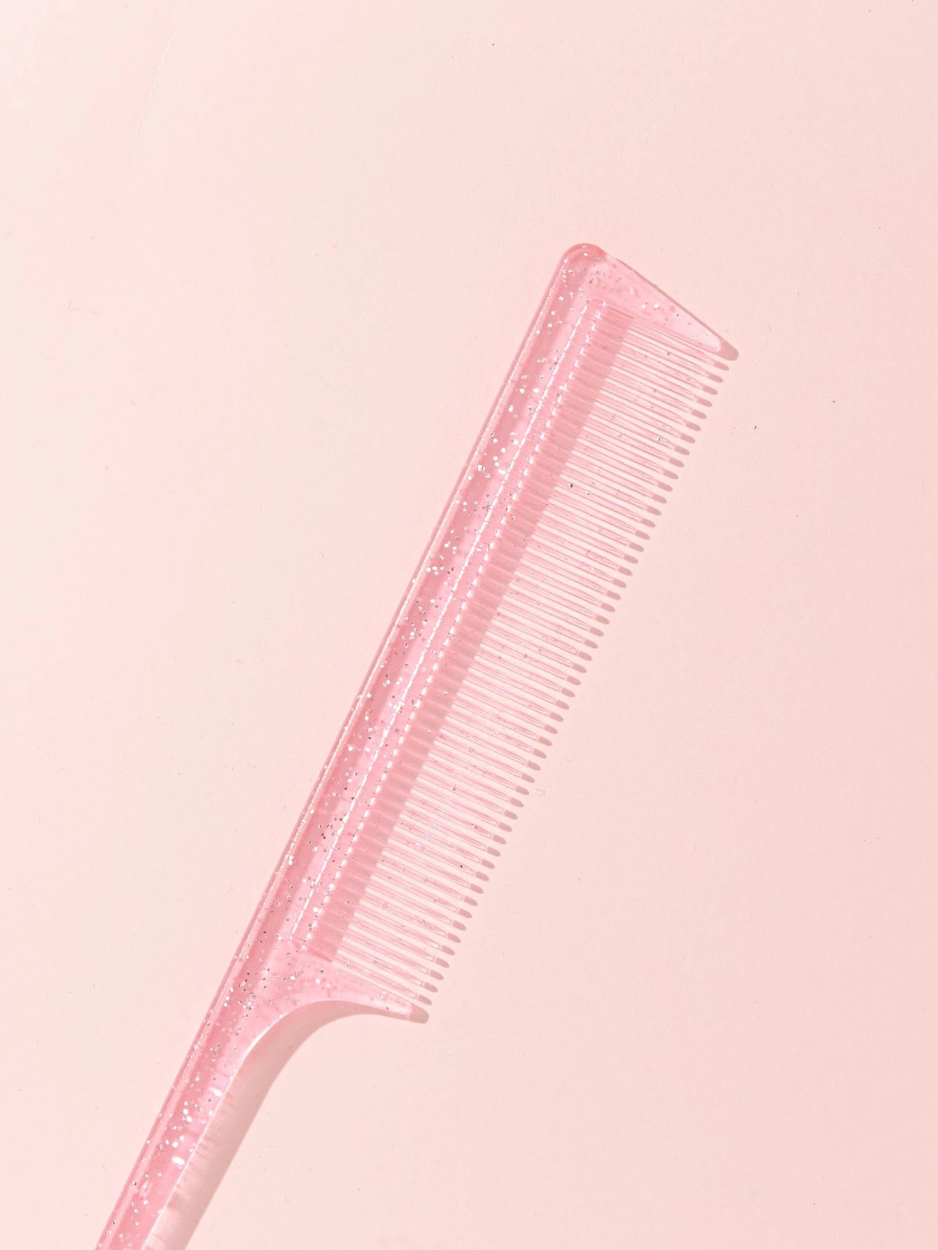 Pink Dry & Wet Use Rat Tail Comb 1pc Medium Plastic Novelty Glitter Rat Tail/Pointed Tail Transparent Fine Teeth Easy Storage For Dresser, Bathroom, Vanity & Countertop, Hair Brush/ Hair Comb, Hair B