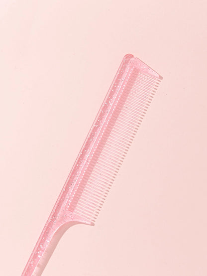 Pink Dry & Wet Use Rat Tail Comb 1pc Medium Plastic Novelty Glitter Rat Tail/Pointed Tail Transparent Fine Teeth Easy Storage For Dresser, Bathroom, Vanity & Countertop, Hair Brush/ Hair Comb, Hair B