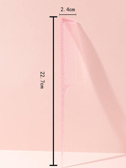 Pink Dry & Wet Use Rat Tail Comb 1pc Medium Plastic Novelty Glitter Rat Tail/Pointed Tail Transparent Fine Teeth Easy Storage For Dresser, Bathroom, Vanity & Countertop, Hair Brush/ Hair Comb, Hair B