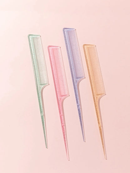 Pink Dry & Wet Use Rat Tail Comb 1pc Medium Plastic Novelty Glitter Rat Tail/Pointed Tail Transparent Fine Teeth Easy Storage For Dresser, Bathroom, Vanity & Countertop, Hair Brush/ Hair Comb, Hair B