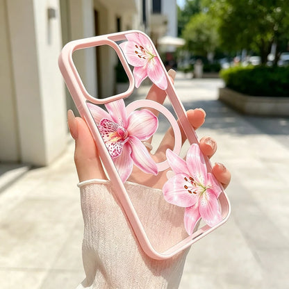 Pink Floral Lily Orchid Pattern-Pastel Magnetic Phone Case For IPhone 16/15/14/13/12/11/X/XS-Slim TPU Shockproof Cover,Anti-Slip & Scratch-Resistant,Perfect Birthday Present For Her|Summer Gi