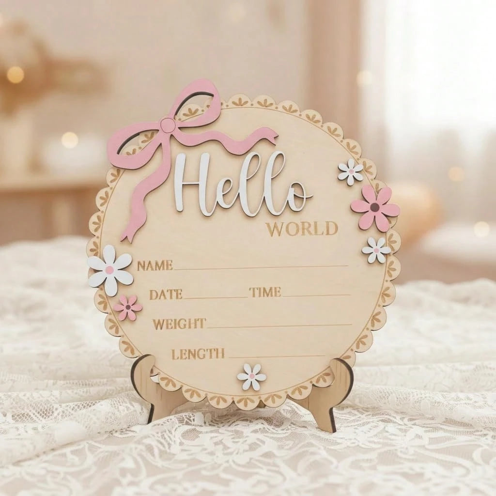 Pink Floral Newborn Baby Girl Birth Announcement Wooden Plaque, Includes Baby Name, Date Of Birth, Time, Weight, Length, Suitable For Baby Girl Room Decor, Photo Prop, Keepsake Souvenir, Newborn Annou