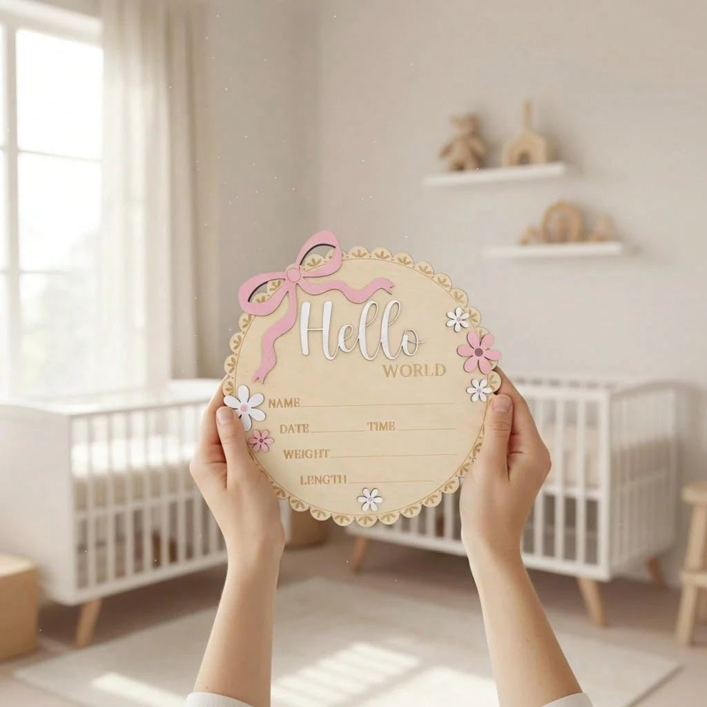 Pink Floral Newborn Baby Girl Birth Announcement Wooden Plaque, Includes Baby Name, Date Of Birth, Time, Weight, Length, Suitable For Baby Girl Room Decor, Photo Prop, Keepsake Souvenir, Newborn Annou