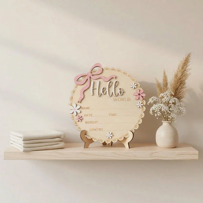 Pink Floral Newborn Baby Girl Birth Announcement Wooden Plaque, Includes Baby Name, Date Of Birth, Time, Weight, Length, Suitable For Baby Girl Room Decor, Photo Prop, Keepsake Souvenir, Newborn Annou