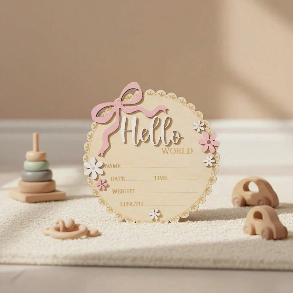 Pink Floral Newborn Baby Girl Birth Announcement Wooden Plaque, Includes Baby Name, Date Of Birth, Time, Weight, Length, Suitable For Baby Girl Room Decor, Photo Prop, Keepsake Souvenir, Newborn Annou