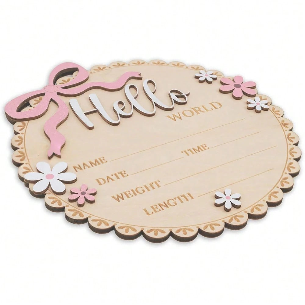 Pink Floral Newborn Baby Girl Birth Announcement Wooden Plaque, Includes Baby Name, Date Of Birth, Time, Weight, Length, Suitable For Baby Girl Room Decor, Photo Prop, Keepsake Souvenir, Newborn Annou
