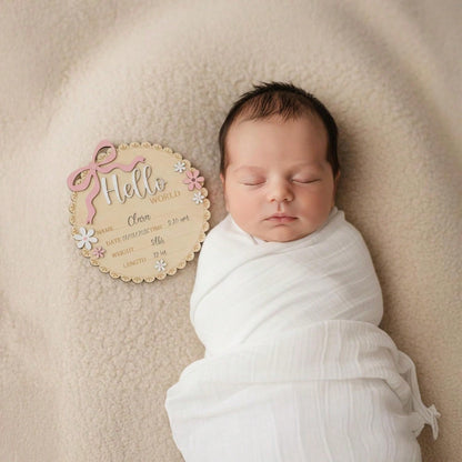 Pink Floral Newborn Baby Girl Birth Announcement Wooden Plaque, Includes Baby Name, Date Of Birth, Time, Weight, Length, Suitable For Baby Girl Room Decor, Photo Prop, Keepsake Souvenir, Newborn Annou