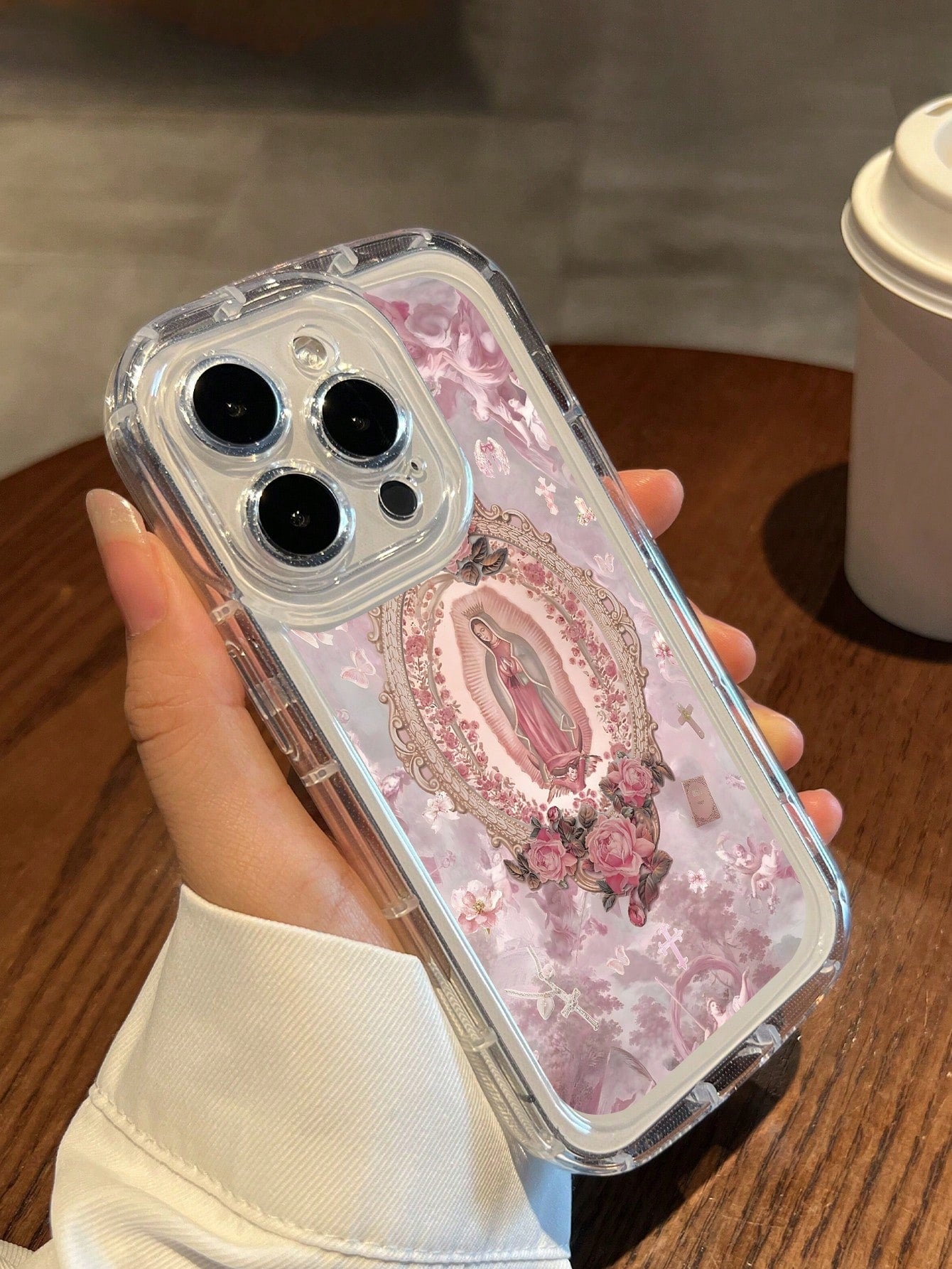 Pink Floral Our Lady Of Guadalupe Pattern Phone Case For IPhone 11/12/13/14/15/16/17 Girls Women Cute Aesthetic Protective Phone Cover