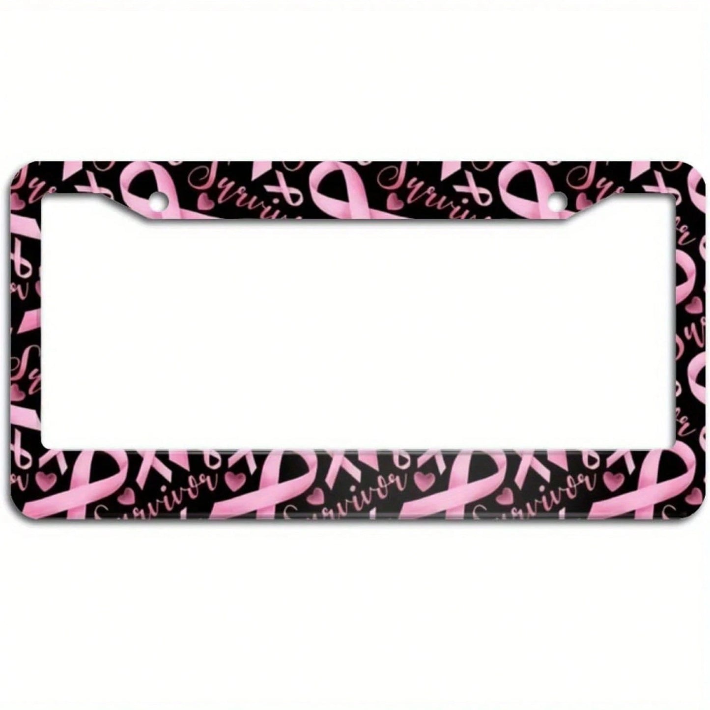 Pink Ribbon Breast Cancer Awareness License Plate Frame Bracket Set, Decorative Car Accessory Aluminum License Plate Frame Ornament, Suitable For Women, Girls, And Ladies, With Two-Hole Screw Decorati