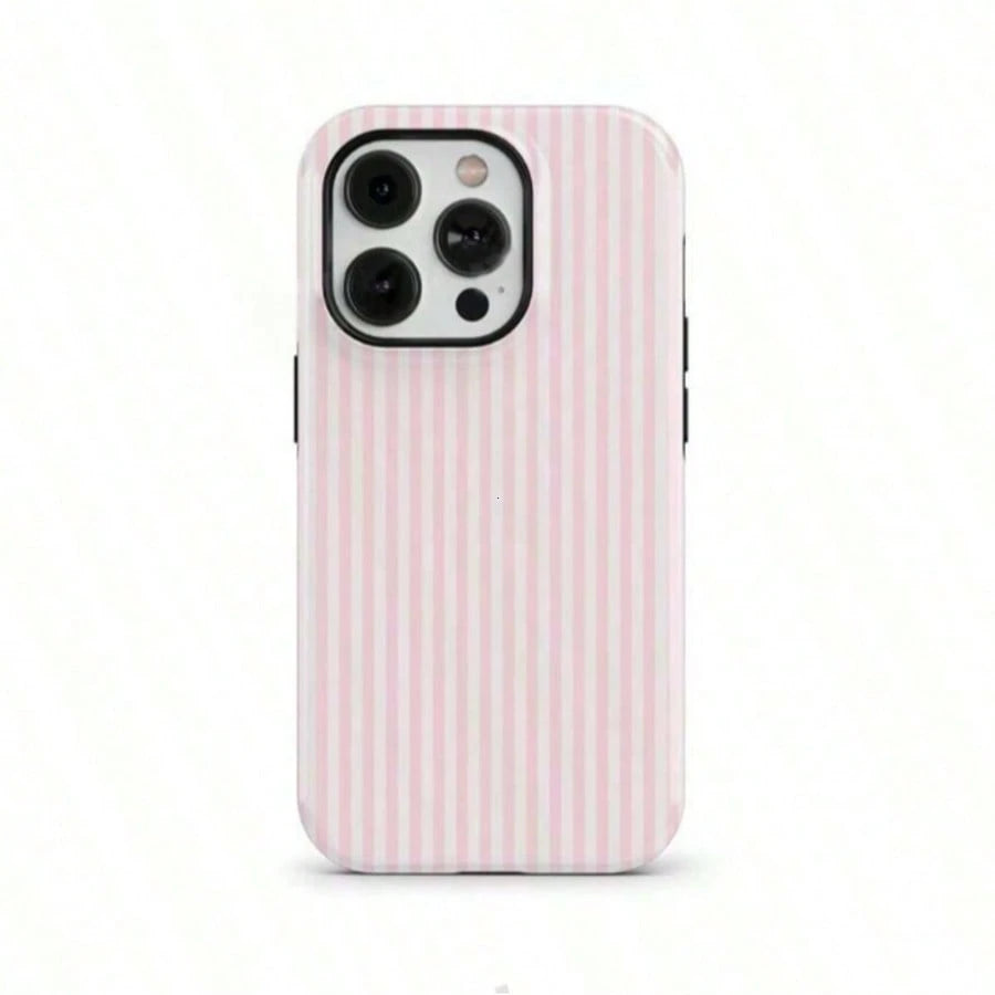 Pink Striped Phone Case- Shockproof Phone Case, Compatible With IPhone 17/16/15/14/13/12/11 Pro Max/Pro Plus/12 Mini/13 Mini, Compatible With Galaxy S26 S25 S24 S23 S22 S21 Plus Ultra Phone Case.