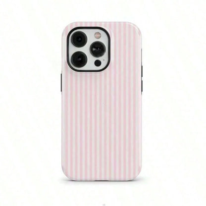 Pink Striped Phone Case- Shockproof Phone Case, Compatible With IPhone 17/16/15/14/13/12/11 Pro Max/Pro Plus/12 Mini/13 Mini, Compatible With Galaxy S26 S25 S24 S23 S22 S21 Plus Ultra Phone Case.