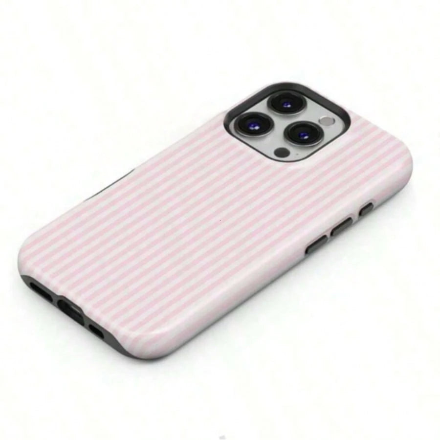Pink Striped Phone Case- Shockproof Phone Case, Compatible With IPhone 17/16/15/14/13/12/11 Pro Max/Pro Plus/12 Mini/13 Mini, Compatible With Galaxy S26 S25 S24 S23 S22 S21 Plus Ultra Phone Case.