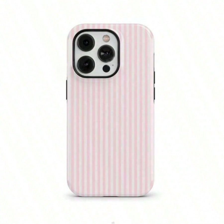 Pink Striped Phone Case- Shockproof Phone Case, Compatible With IPhone 17/16/15/14/13/12/11 Pro Max/Pro Plus/12 Mini/13 Mini, Compatible With Galaxy S26 S25 S24 S23 S22 S21 Plus Ultra Phone Case.