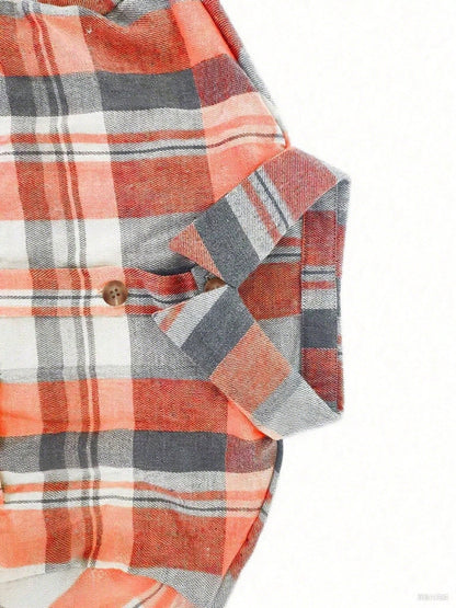 Plaid Button-Down Pocket Long Sleeve Casual Shirt, Checkered Long Sleeve Top With Front Button Pockets For Daily Wear Spring