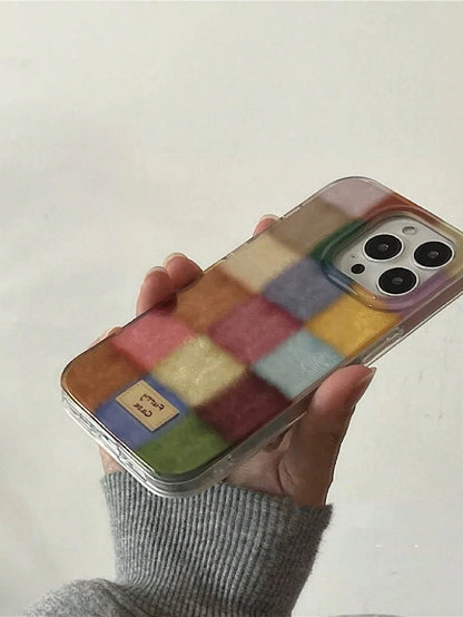 Plaid TPU Shockproof Fashion Plaid Retro Colorful Plaid Protective Case Compatible With IPhone 16 Pro Max, 15/17 New Models, 14 Pro/13, 12, 11XR, Shockproof TPU Soft Cover Spring Birthday Gift