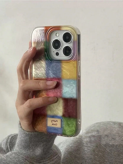 Plaid TPU Shockproof Fashion Plaid Retro Colorful Plaid Protective Case Compatible With IPhone 16 Pro Max, 15/17 New Models, 14 Pro/13, 12, 11XR, Shockproof TPU Soft Cover Spring Birthday Gift