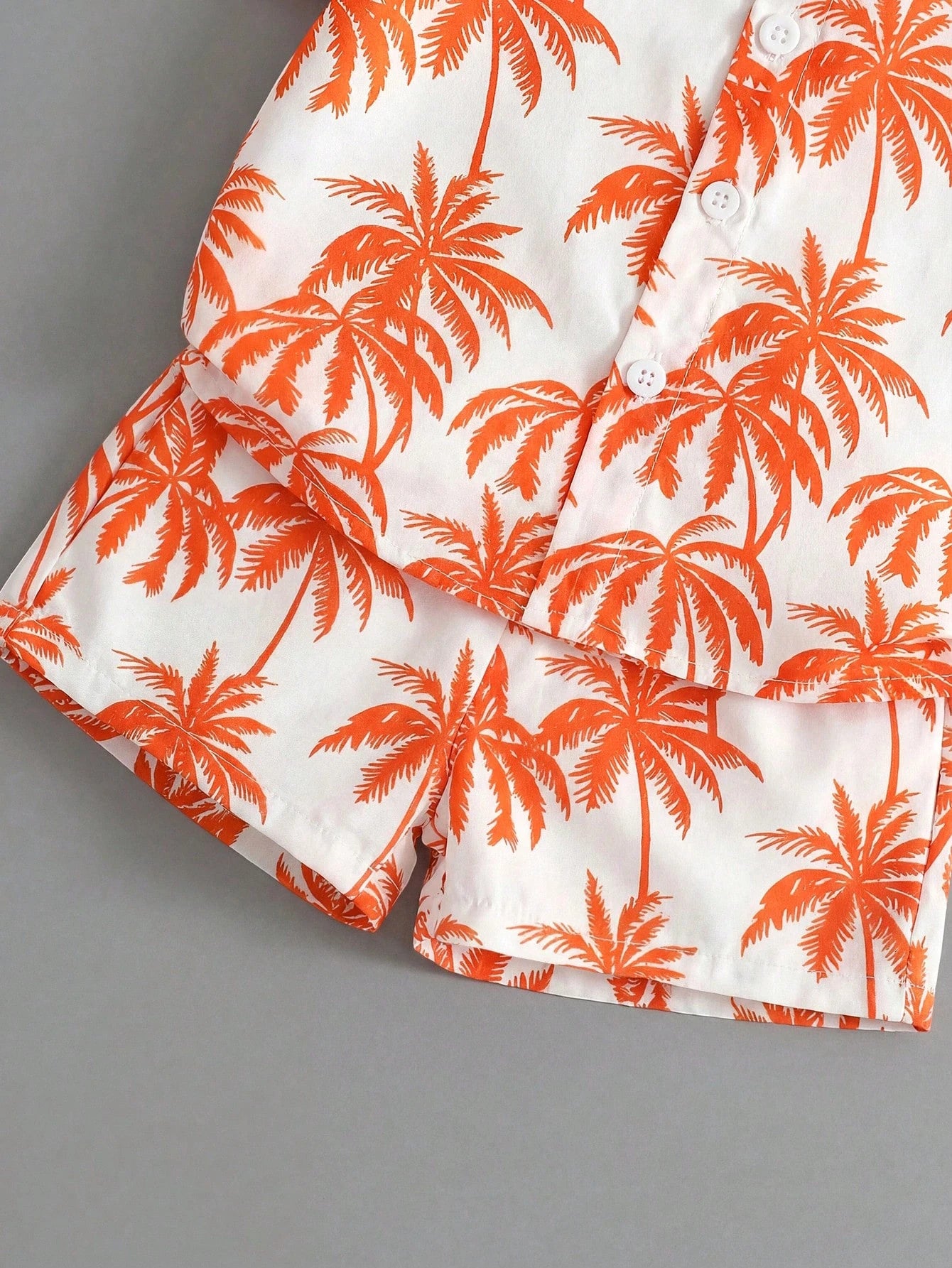 Playful Pals 2-Piece Baby/Toddler Boys' Orange Summer Casual Vacation Holiday Outfit Tropical Plant Pattern Short-Sleeved Hawaiian Shirt&Elastic Waistband Shorts