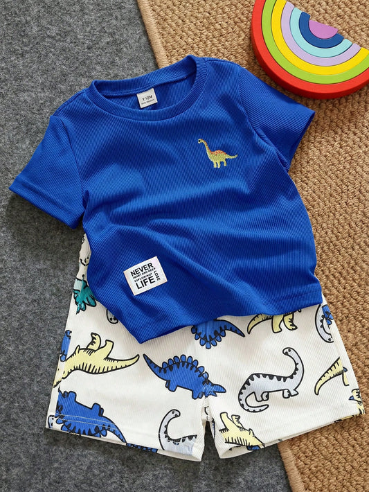Playful Pals 2pcs Baby Boy Set Cartoon Bear Pattern Decorative Collar Short Sleeve Cardigan And Printed Bear Pattern Shorts, Baby Boy Shirt And Shorts Set, Ribbed Material Set, Baby Boy Clothing