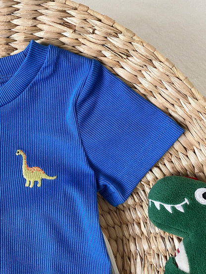 Playful Pals 2pcs Baby Boy Set Cartoon Bear Pattern Decorative Collar Short Sleeve Cardigan And Printed Bear Pattern Shorts, Baby Boy Shirt And Shorts Set, Ribbed Material Set, Baby Boy Clothing