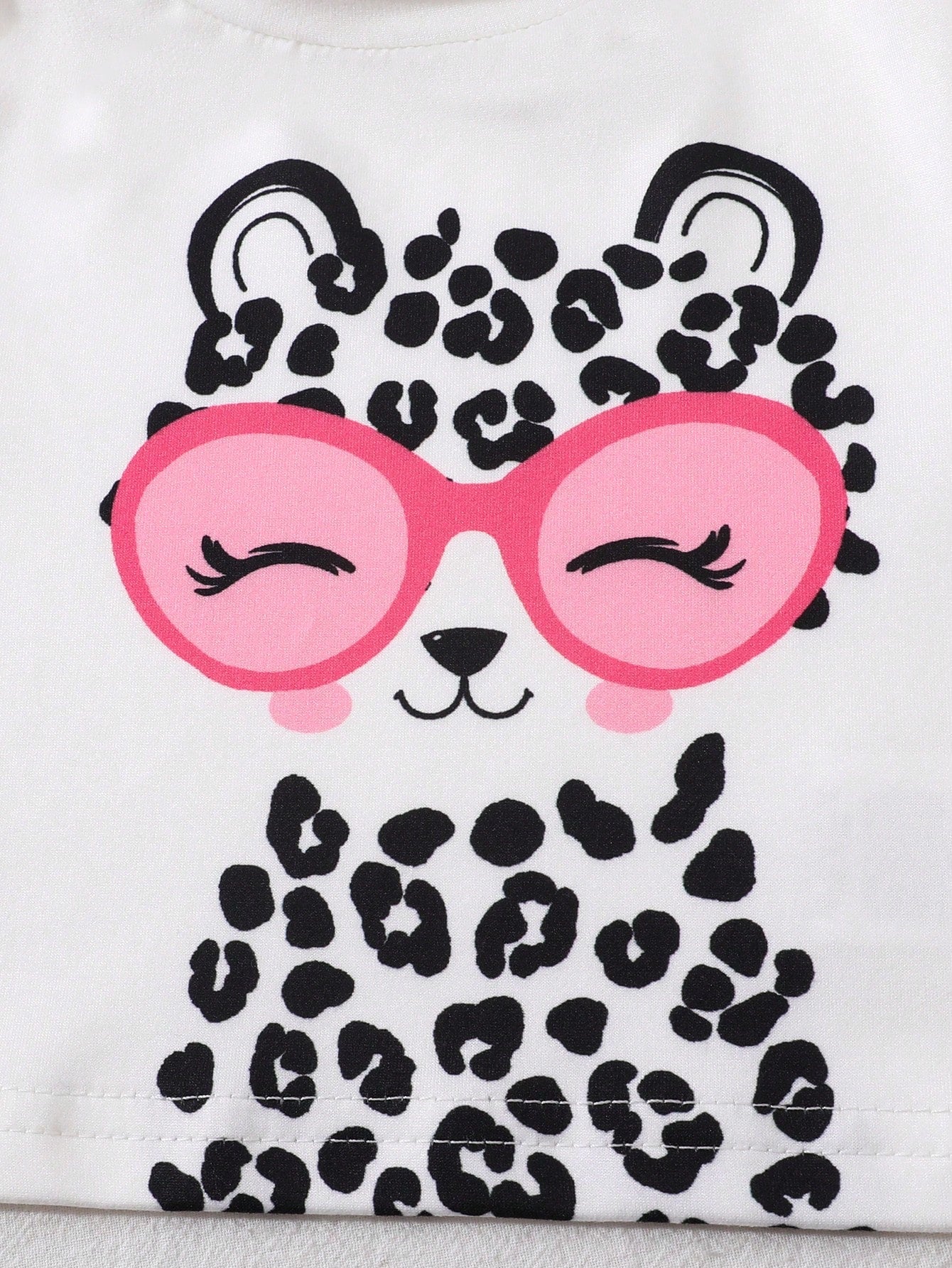 Playful Pals 2pcs/Set Baby Girls Cute Black And White Leopard Cat Pattern Long Sleeve T-Shirt And Pants Set,Autumn Family Matching Casual Comfortable Soft Outfit