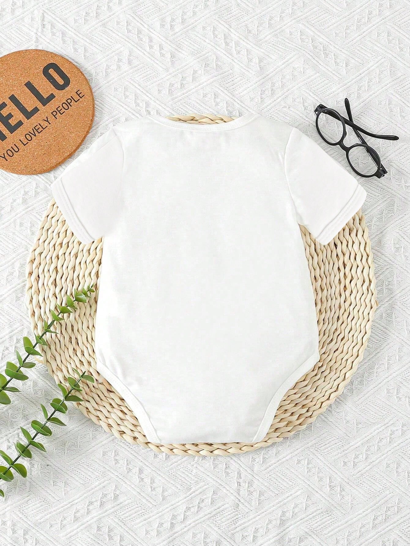 Playful Pals Baby Boy Casual Stylish Cartoon Peanuts Ombre Foil Print Creative Funny Slogan Letter Decoration Short Sleeve Bodysuit