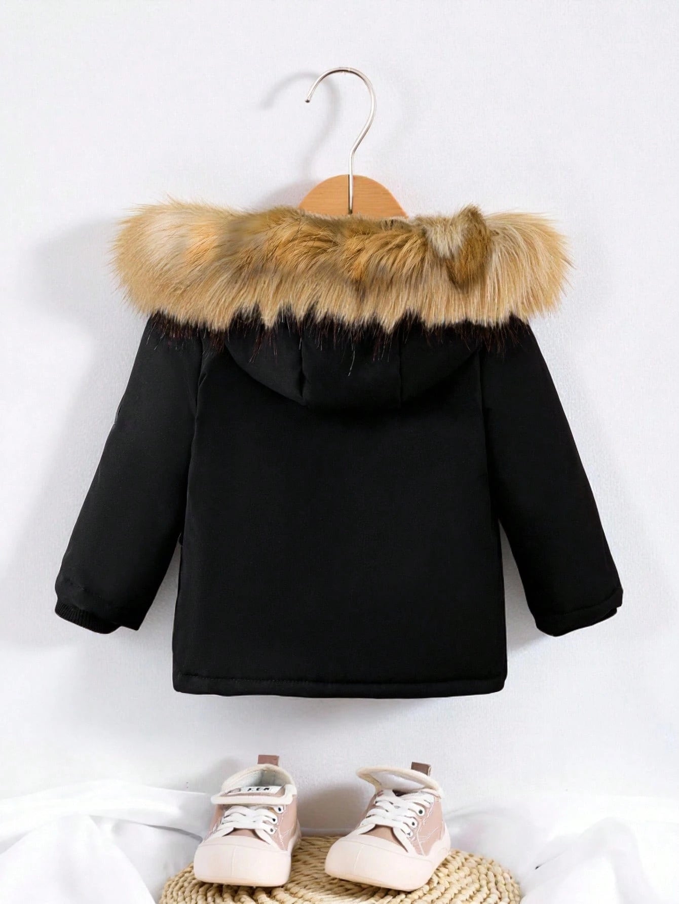 Playful Pals Baby Boy Flap Pocket Fuzzy Trim Hooded Thermal Lined Jacket Without Tee
