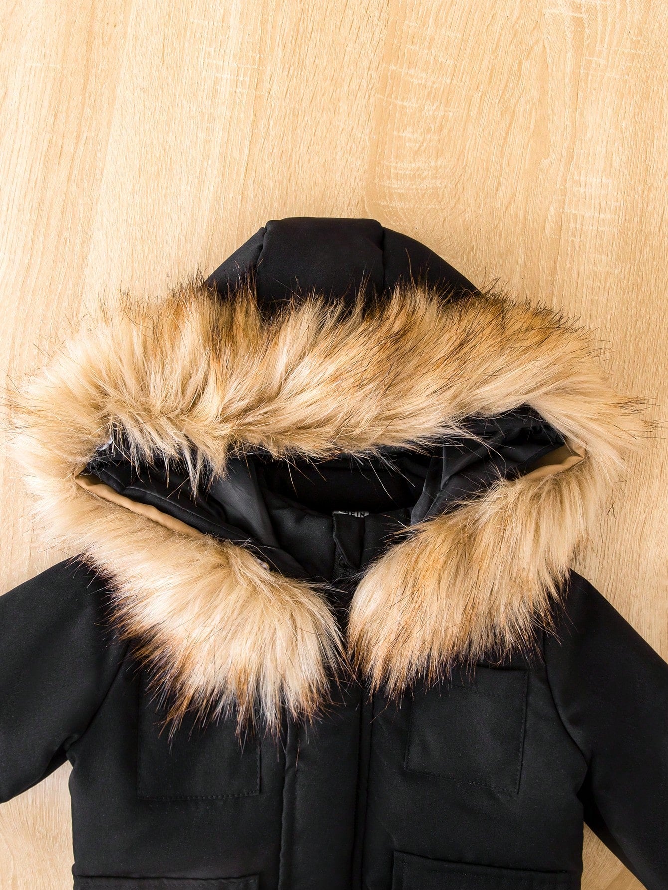 Playful Pals Baby Boy Flap Pocket Fuzzy Trim Hooded Thermal Lined Jacket Without Tee