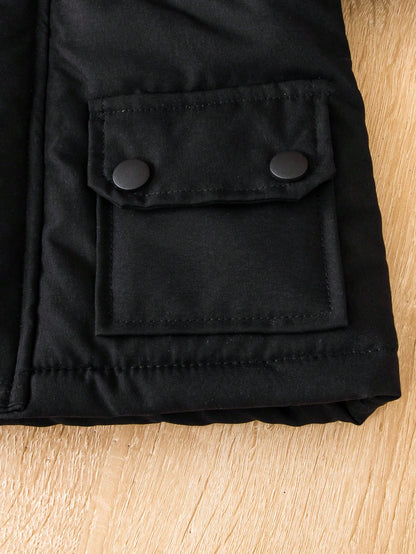 Playful Pals Baby Boy Flap Pocket Fuzzy Trim Hooded Thermal Lined Jacket Without Tee