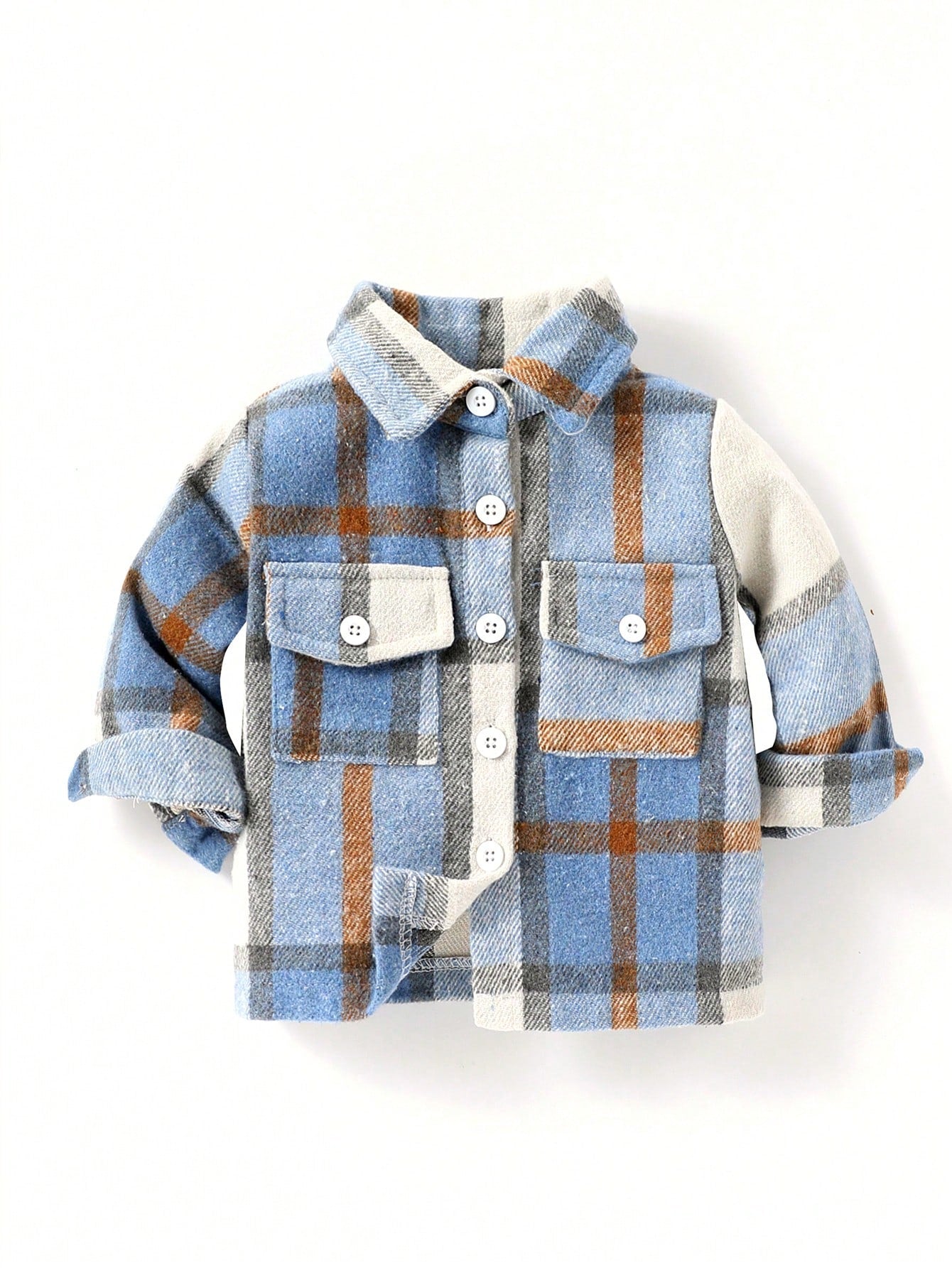 Playful Pals Baby Boy Plaid Pocket Accent Jacket,Long Sleeve Outerwear For Autumn,Back-To-School Navy Blue Contrast Modest Casual Fashionable Classic Jacket