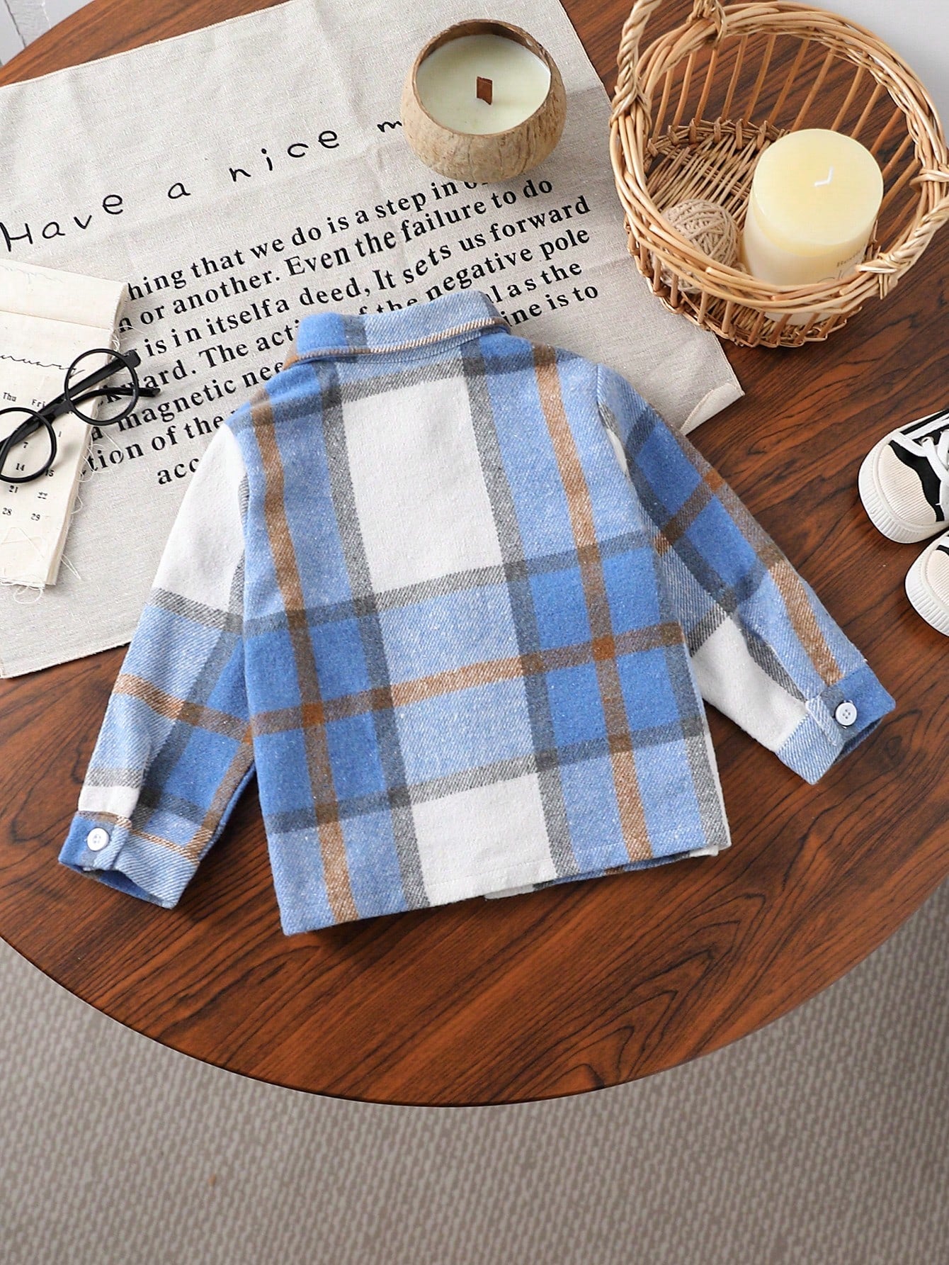 Playful Pals Baby Boy Plaid Pocket Accent Jacket,Long Sleeve Outerwear For Autumn,Back-To-School Navy Blue Contrast Modest Casual Fashionable Classic Jacket