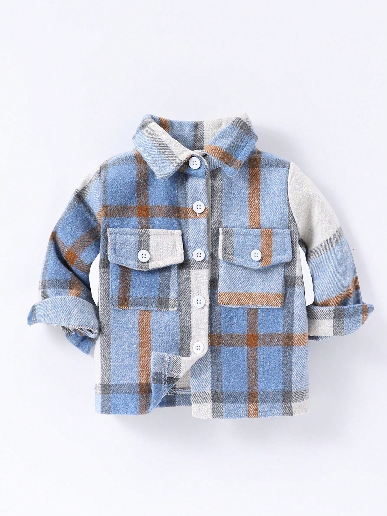 Playful Pals Baby Boy Plaid Pocket Accent Jacket,Long Sleeve Outerwear For Autumn,Back-To-School Navy Blue Contrast Modest Casual Fashionable Classic Jacket