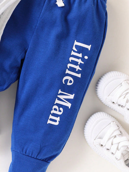 Playful Pals Baby Boys Cute Letter Print Hooded Bodysuit With Pants, Spring/Summer