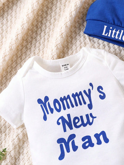 Playful Pals Baby Boys Cute Letter Print Hooded Bodysuit With Pants, Spring/Summer