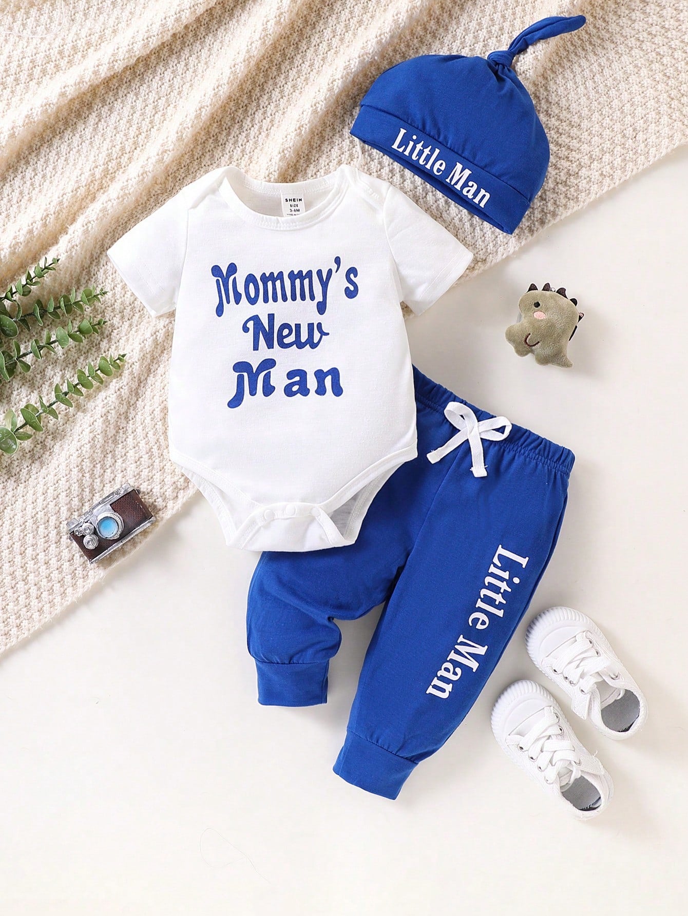 Playful Pals Baby Boys Cute Letter Print Hooded Bodysuit With Pants, Spring/Summer