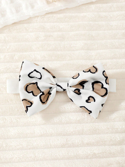 Playful Pals Baby Girl Slogan Graphic Bodysuit & Heart Print Bow Front Overall CuteRuffledMulticolorCottonLightweightBreathable Dress & Headband