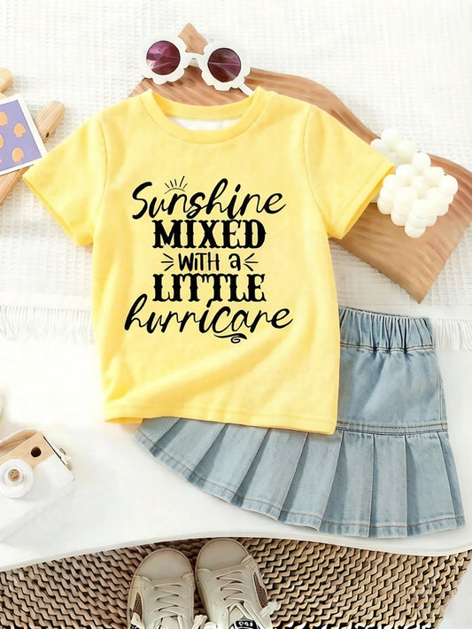 Playful Pals Baby Girls' Classic English Graphic Yellow Short Sleeve Pullover T-Shirt  Girl Clothing  Tops  Suitable For Spring/Summer  Fits 6M-3T