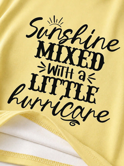 Playful Pals Baby Girls' Classic English Graphic Yellow Short Sleeve Pullover T-Shirt  Girl Clothing  Tops  Suitable For Spring/Summer  Fits 6M-3T