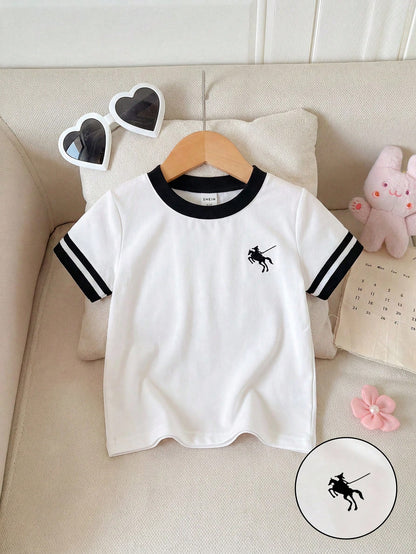 Playful Pals Baby Girls' Classic English Graphic Yellow Short Sleeve Pullover T-Shirt  Girl Clothing  Tops  Suitable For Spring/Summer  Fits 6M-3T
