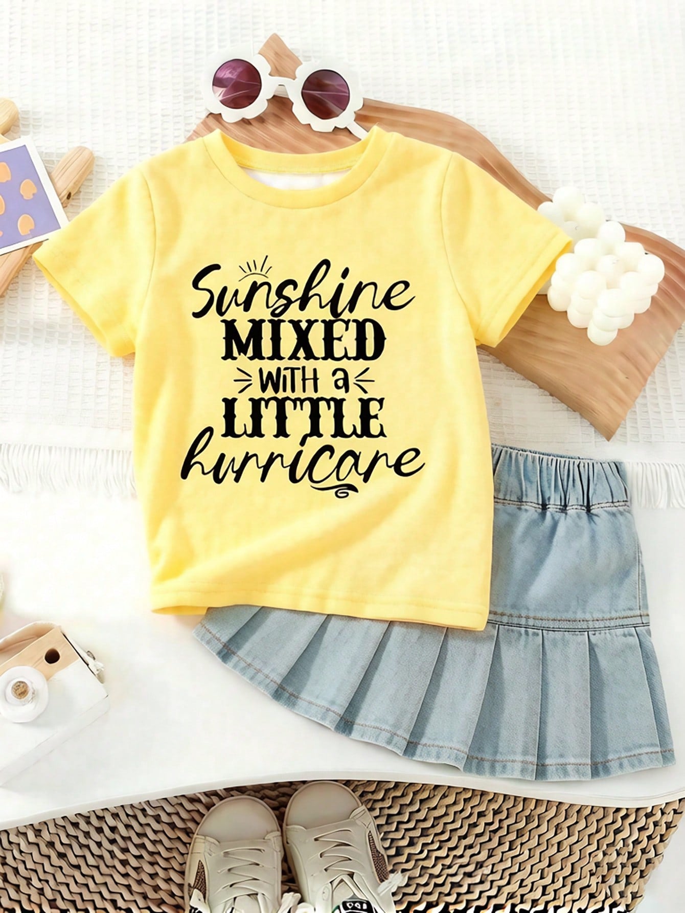 Playful Pals Baby Girls' Classic English Graphic Yellow Short Sleeve Pullover T-Shirt  Girl Clothing  Tops  Suitable For Spring/Summer  Fits 6M-3T