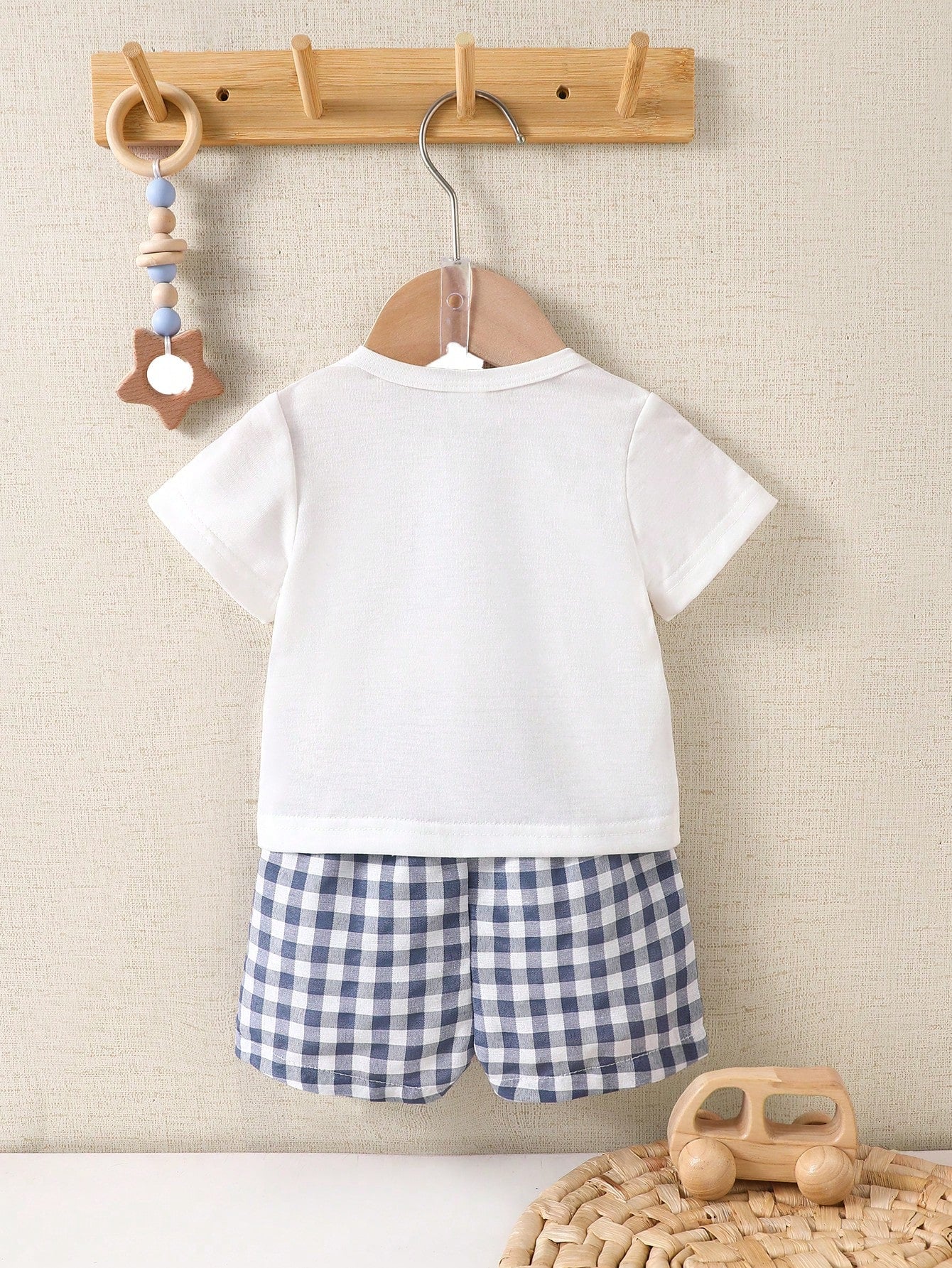 Playful Pals Newborn Short Sleeve Set, Black & White Striped Baby Boy T-Shirt 2pcs Set, Infant Summer Bear Embroidery Design New Arrival