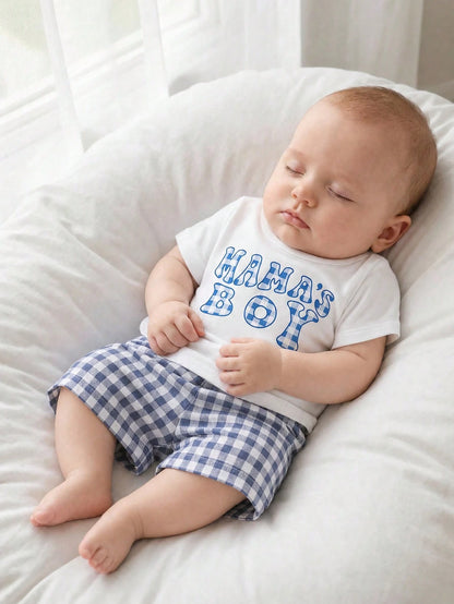 Playful Pals Newborn Short Sleeve Set, Black & White Striped Baby Boy T-Shirt 2pcs Set, Infant Summer Bear Embroidery Design New Arrival