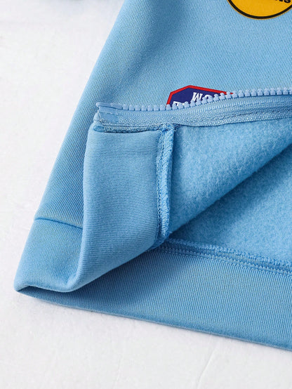 Playful Pals Toddler Boys'Hoodie Set Baby Blue Winter Cute Modest Date Furry Collar Hooded Top Embossed Chest Matching Casual Pants Baby Boy Tracksuit Versatile