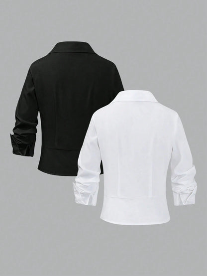 Plivvot Women's Solid Color Long Sleeve Casual Commuter Shirt