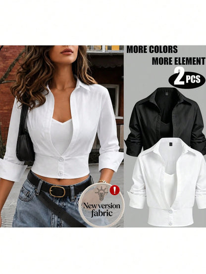 Plivvot Women's Solid Color Long Sleeve Casual Commuter Shirt