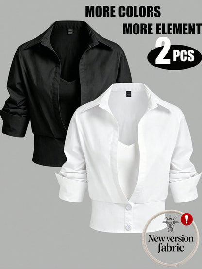 Plivvot Women's Solid Color Long Sleeve Casual Commuter Shirt