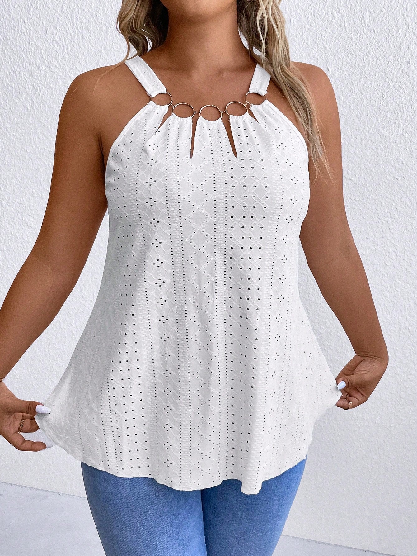 Plus Eyelet Embroidery Cami Top